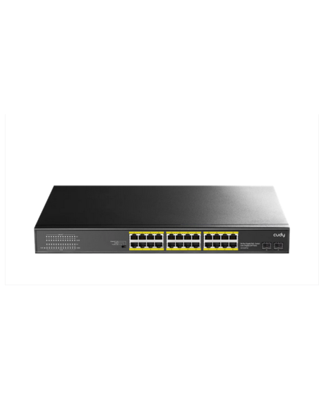 Суич Cudy GS1028PS2, 24 портов, 10/100/1000, 24× GbE with 802.3at/af PoE, 2× Uplink SFP, Default/VLAN/Extend Modes , за 19" ra…