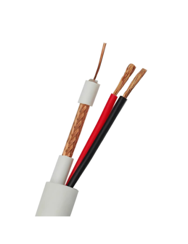 Микрокоаксиален кабел RG59CU + 2x0,75mm Бял 100м