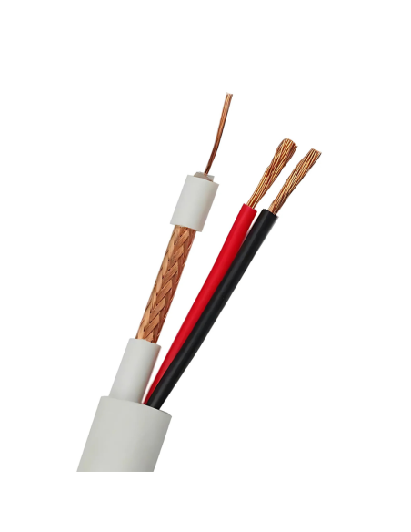 Микрокоаксиален кабел RG59CU + 2x0,75mm Бял 100м