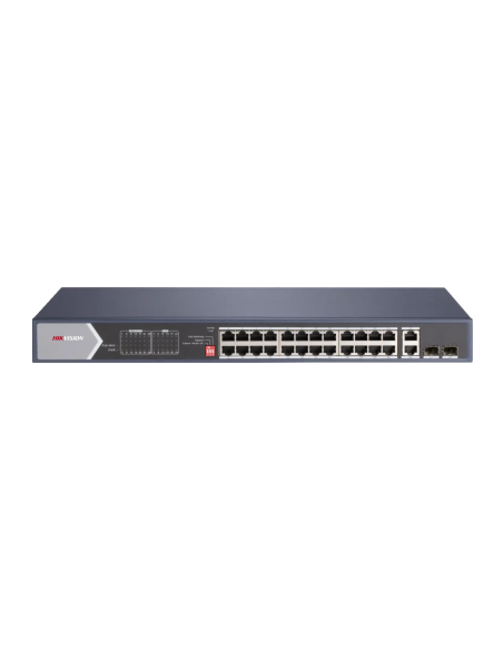 PoE Суич HikVision DS-3E0528HP-E, 20xGgbit PoE, 4xGGbit Hi-PoE ports, 2xGGbit RJ45, 2x GGbit FO ports