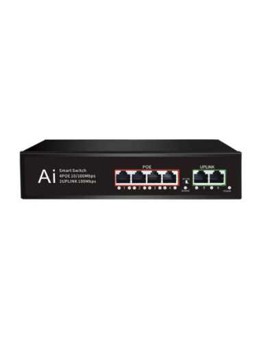 PoE Суич 10/100, 4 ports + 2 Uplink x 100Mbit, 1.2Gbps IEEE802.3af/at, 60W, 250m