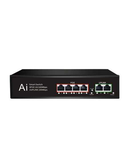 PoE Суич 10/100, 4 ports + 2 Uplink x 100Mbit, 1.2Gbps IEEE802.3af/at, 60W, 250m