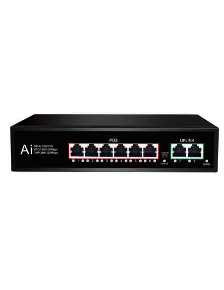 PoE Суич 10/100, 6 ports + 2 Uplink x 100Mbit, 1.6Gbps IEEE802.3af/at, 78W, 250m