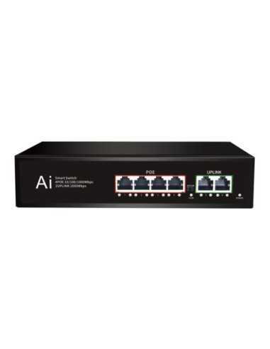 PoE Gigabit Суич 10/100/1000, 4 ports + 2 Uplink x 1000Mbit, 10Gbps IEEE802.3af/at, 65W, 250m