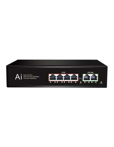 PoE Gigabit Суич 10/100/1000, 4 ports + 2 Uplink x 1000Mbit, 10Gbps IEEE802.3af/at, 65W, 250m
