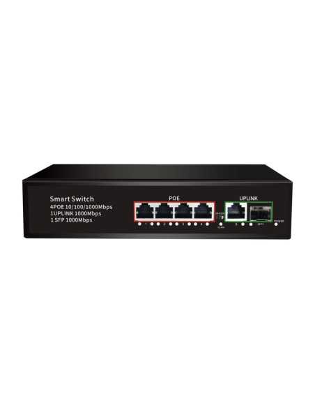 PoE Gigabit Суич 10/100/1000, 4 ports + 1 Uplink x 1000Mbit, +1 Uplink SFP, 10Gbps IEEE802.3af/at, 65W, 250m