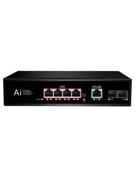 PoE Gigabit Суич 10/100/1000, 4 ports + 1 Uplink x 1000Mbit, +2 Uplink SFP, 10Gbps IEEE802.3af/at, 65W, 250m