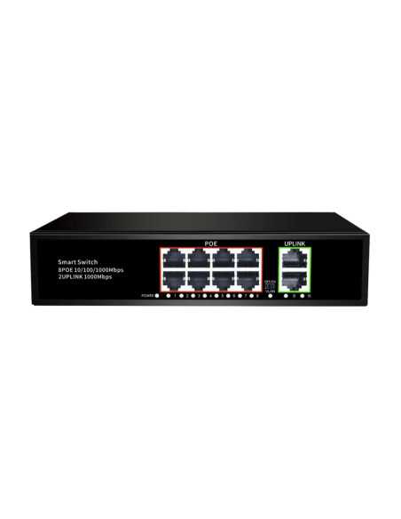 PoE Gigabit Суич 10/100/1000, 8 ports + 2 Uplink x 1000Mbit, 20Gbps IEEE802.3af/at, 120W, 250m