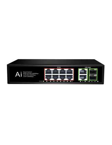 PoE Gigabit Суич 10/100/1000, 8 ports + 2 Uplink x 1000Mbit, +2 SFP, 20Gbps IEEE802.3af/at, 120W, 250m