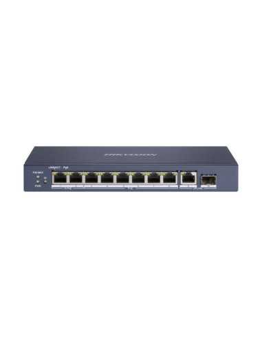 PoE Суич HikVision DS-3E0510HP-E, 6 × gigabit PoE ports, 2 × gigabit Hi-PoE ports, 1 × gigabit RJ45 port, and 1 × gigabit SFP