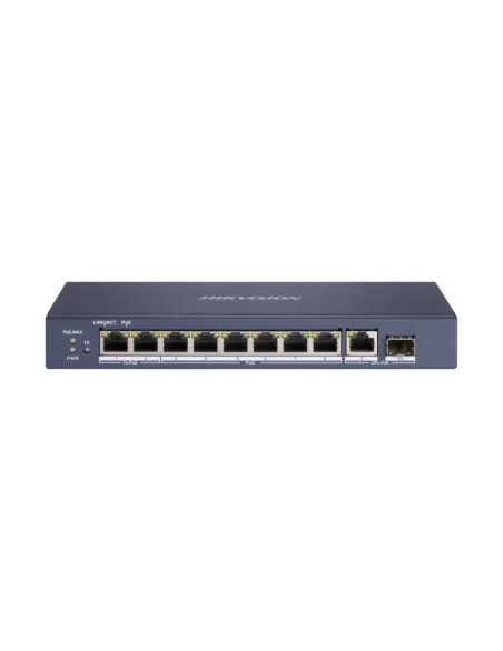 PoE Суич HikVision DS-3E0510HP-E, 6 × gigabit PoE ports, 2 × gigabit Hi-PoE ports, 1 × gigabit RJ45 port, and 1 × gigabit SFP
