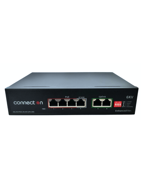 Hi-PoE Суич 10/100, 4 ports + 2 Uplink, 1.0Gbps IEEE802.3af/at, 65W, 250m