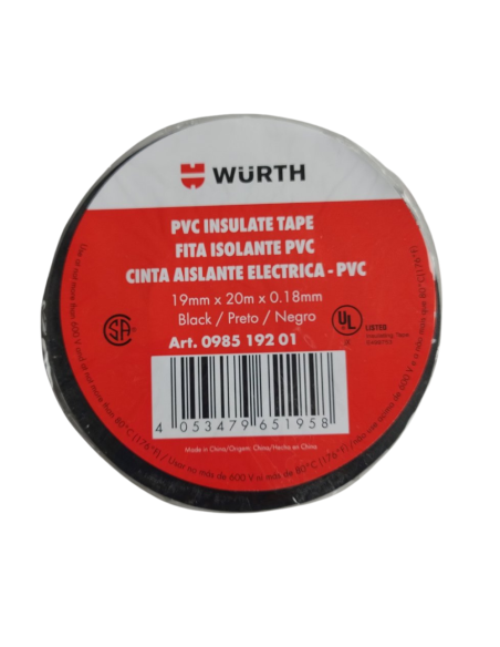 Изолационна лента Wurth 20м/19mm/0.18mm, черна