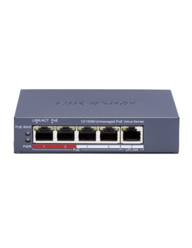 PoE Суич HikVision DS-3E0105P-E/M(C) 4+1 x 100Mb, 45W, L2, Unmanaged 802.3af/at