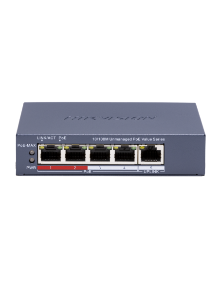 PoE Суич HikVision DS-3E0105P-E/M(C) 4+1 x 100Mb, 45W, L2, Unmanaged 802.3af/at