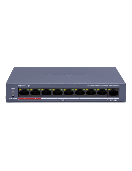 PoE Суич HikVision DS-3E0109P-E/M(C) 8+1 x 100Mb, 80W, L2, Unmanaged 802.3af/at