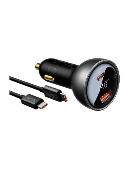 Baseus Двойно бързо зарядно устройство за кола 140 W, USB, USB-C (черно)