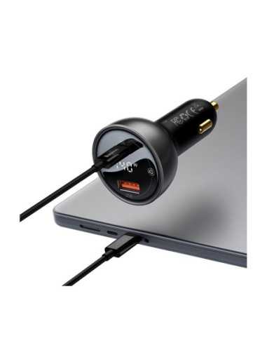 Baseus Двойно бързо зарядно устройство за кола 140 W, USB, USB-C (черно)