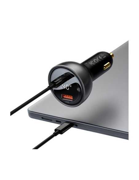 Baseus Двойно бързо зарядно устройство за кола 140 W, USB, USB-C (черно)