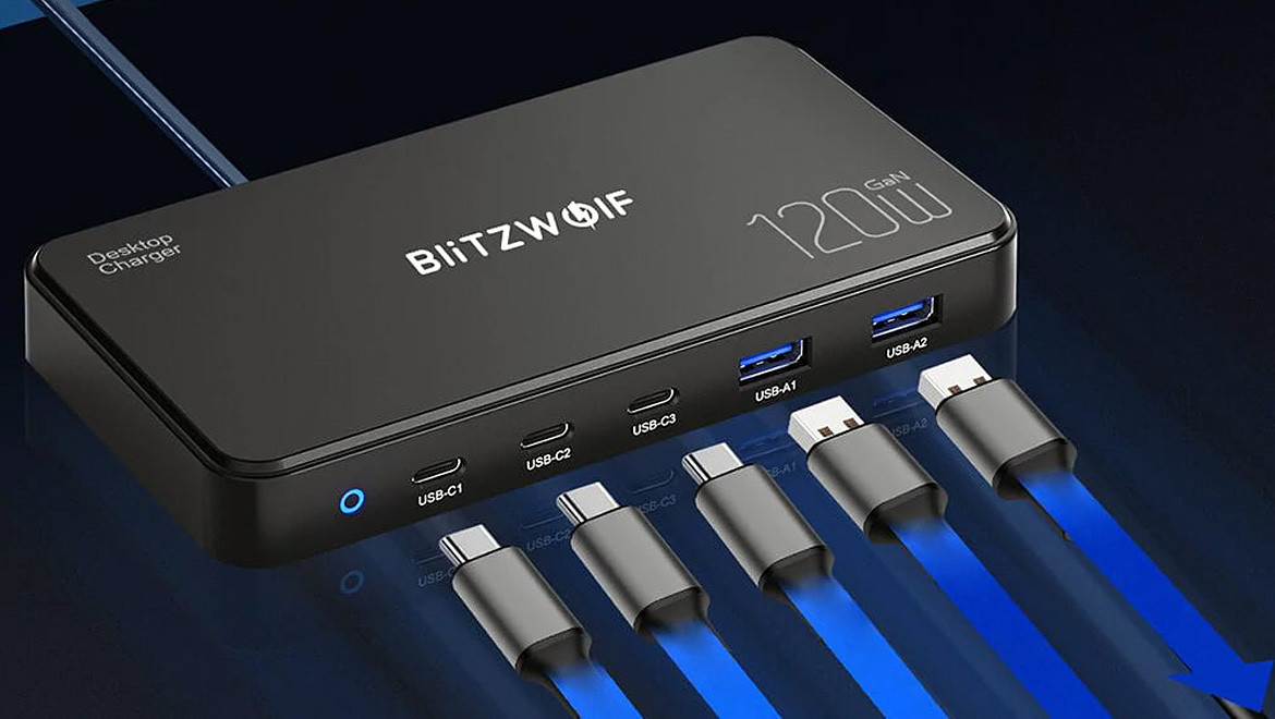 BlitzWolf GaN настолно зарядно устройство BW-I100 120W